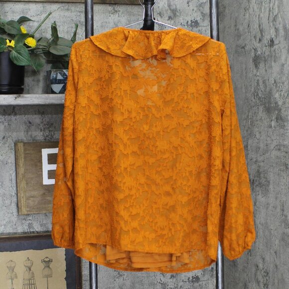 NWT Lc Lauren Conrad Ruffled Peasant Blouse WL23W019RS1 M Copper Falls Orange - Picture 3 of 5